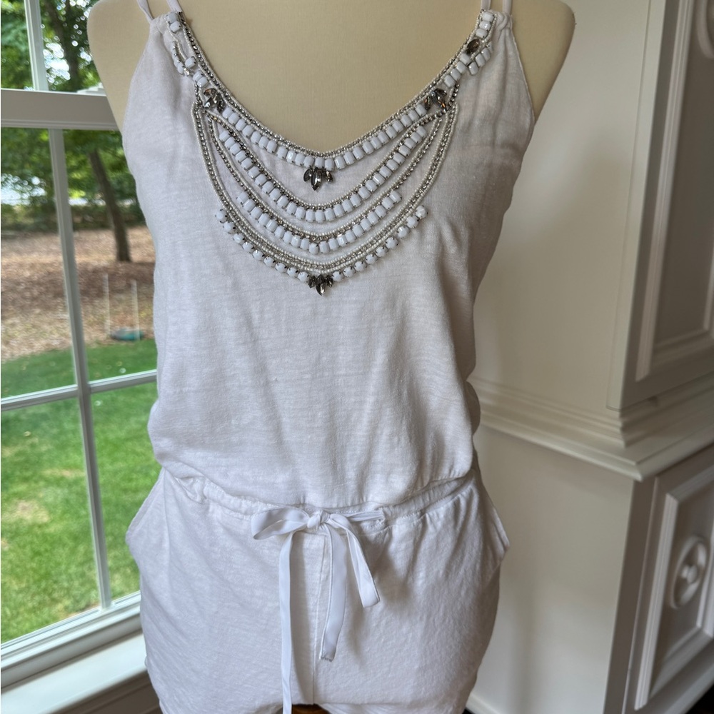 MLV White Beaded Romper with Elegant “Necklace” Detail
